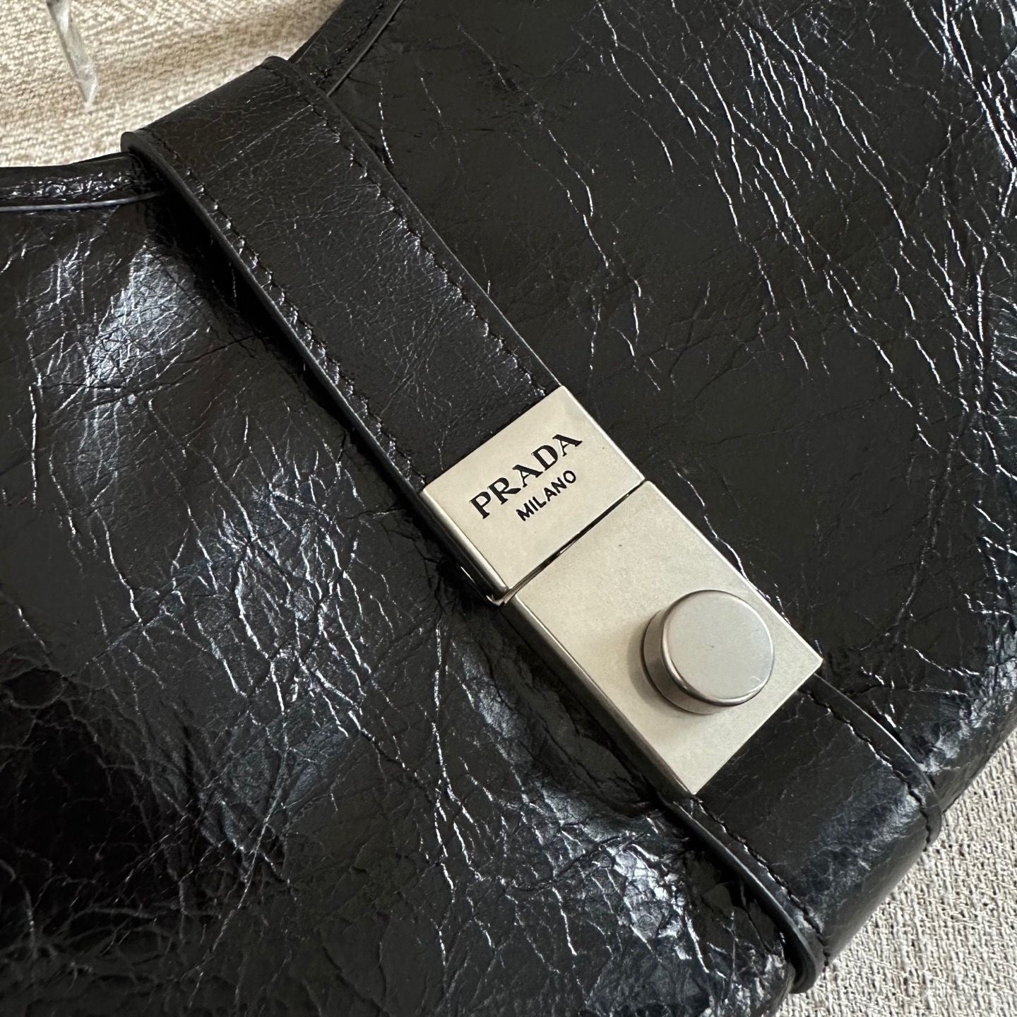 Prada Black Soft Lux Leather Medium Tote Bag