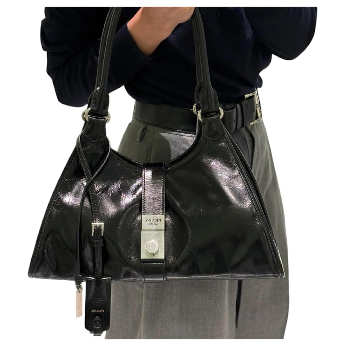Prada Black Soft Lux Leather Medium Tote Bag