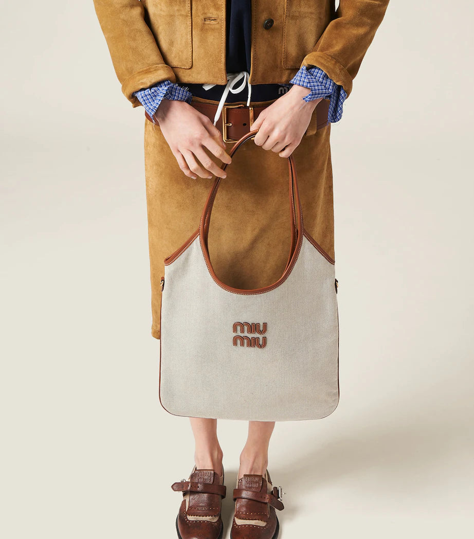 Miu Miu Ivy Canvas and Leather Tote Bag