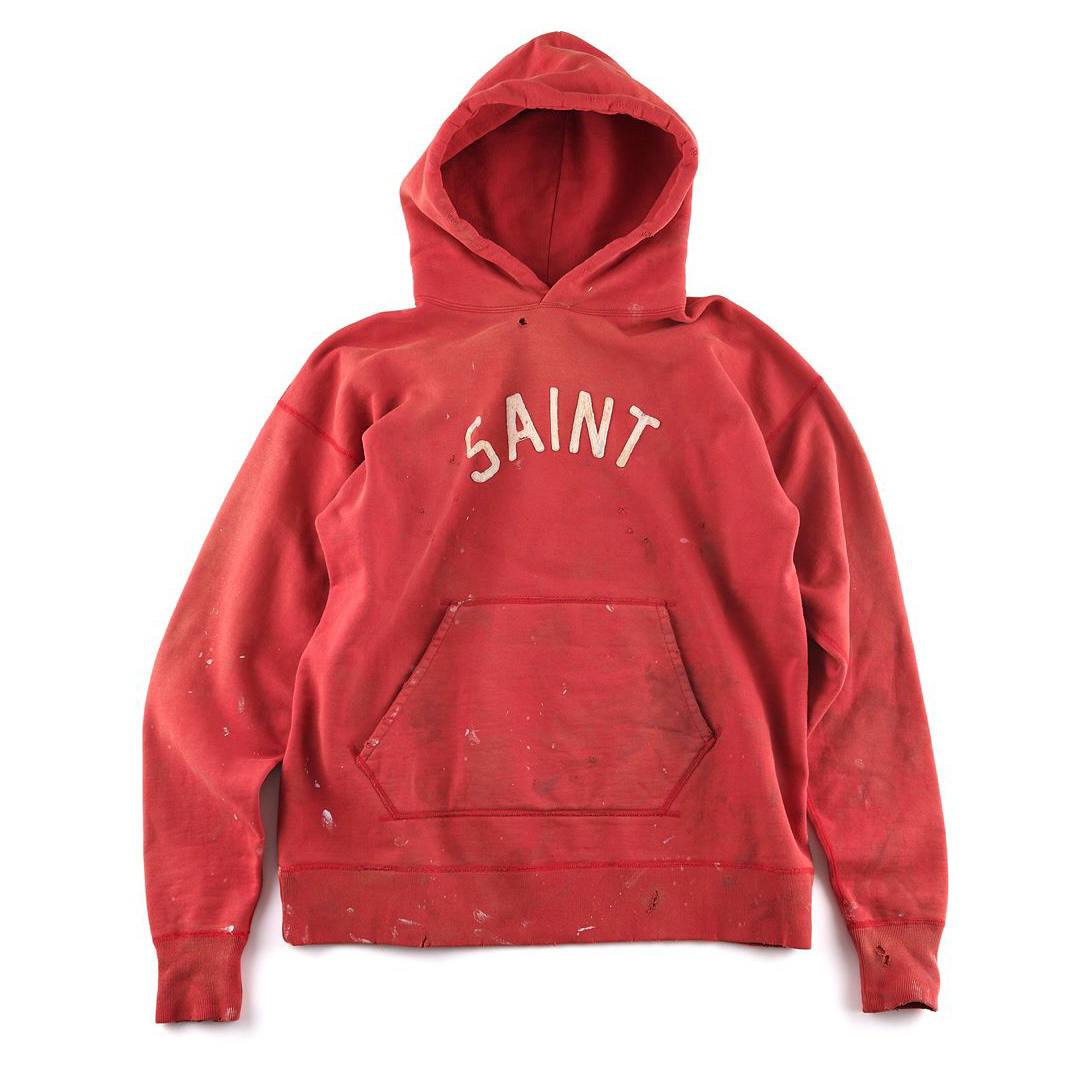 READYMADE x SAINT MICHAEL Red Distressed Hoodie