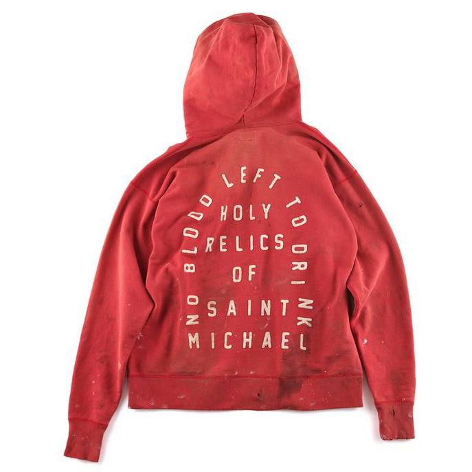 READYMADE x SAINT MICHAEL Red Distressed Hoodie