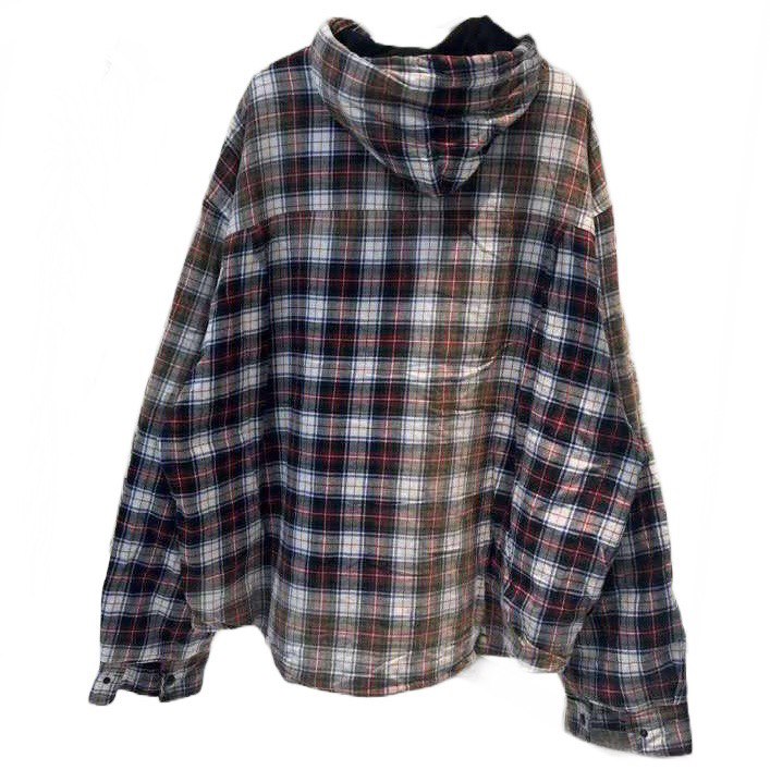 BALENCIAGA Bleached Red Padded Flannel Hood Shirt
