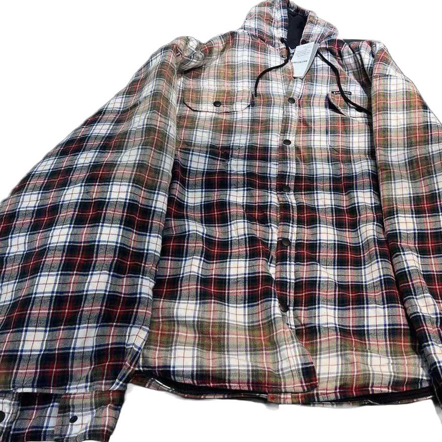 BALENCIAGA Bleached Red Padded Flannel Hood Shirt