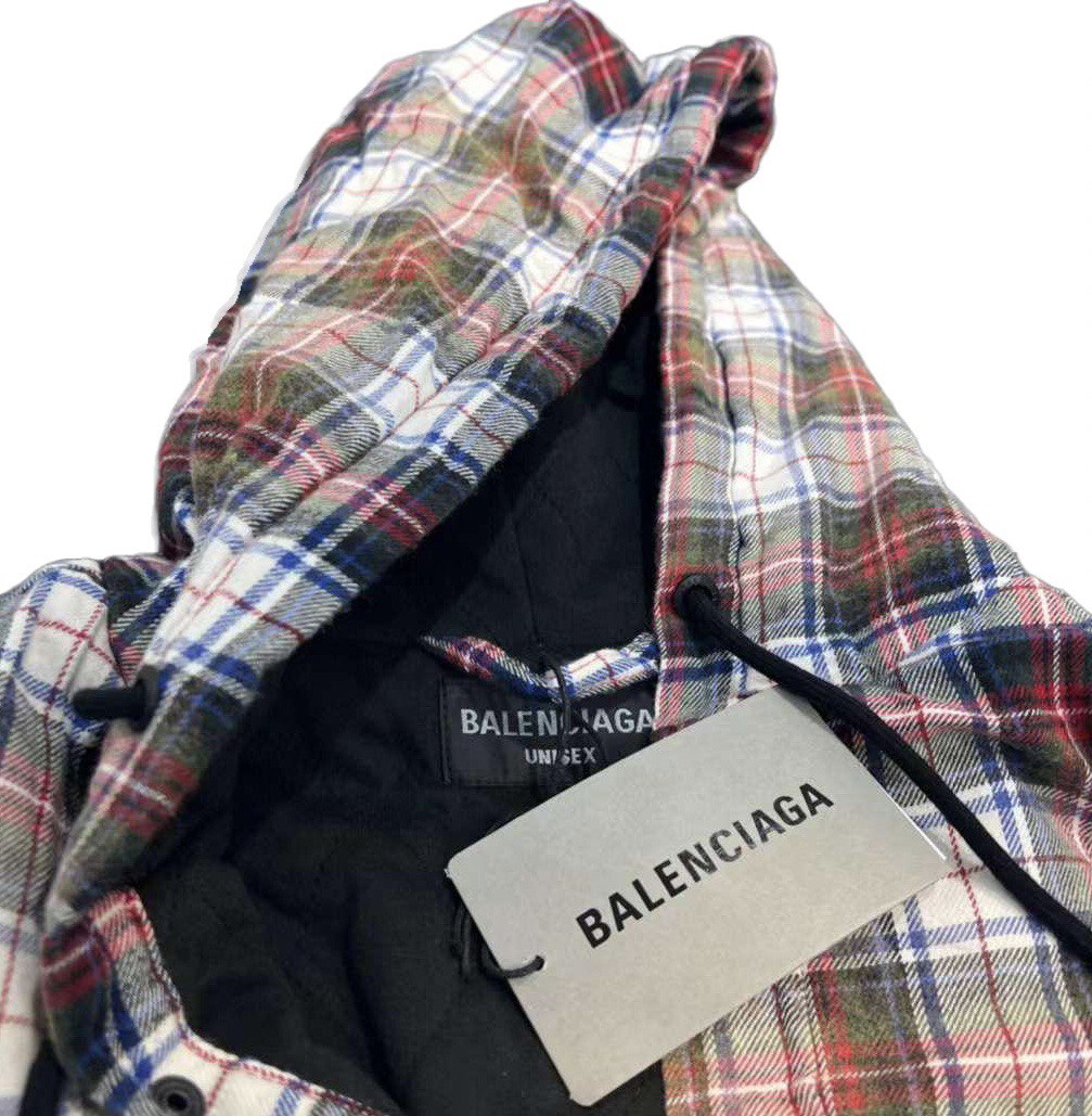 BALENCIAGA Bleached Red Padded Flannel Hood Shirt