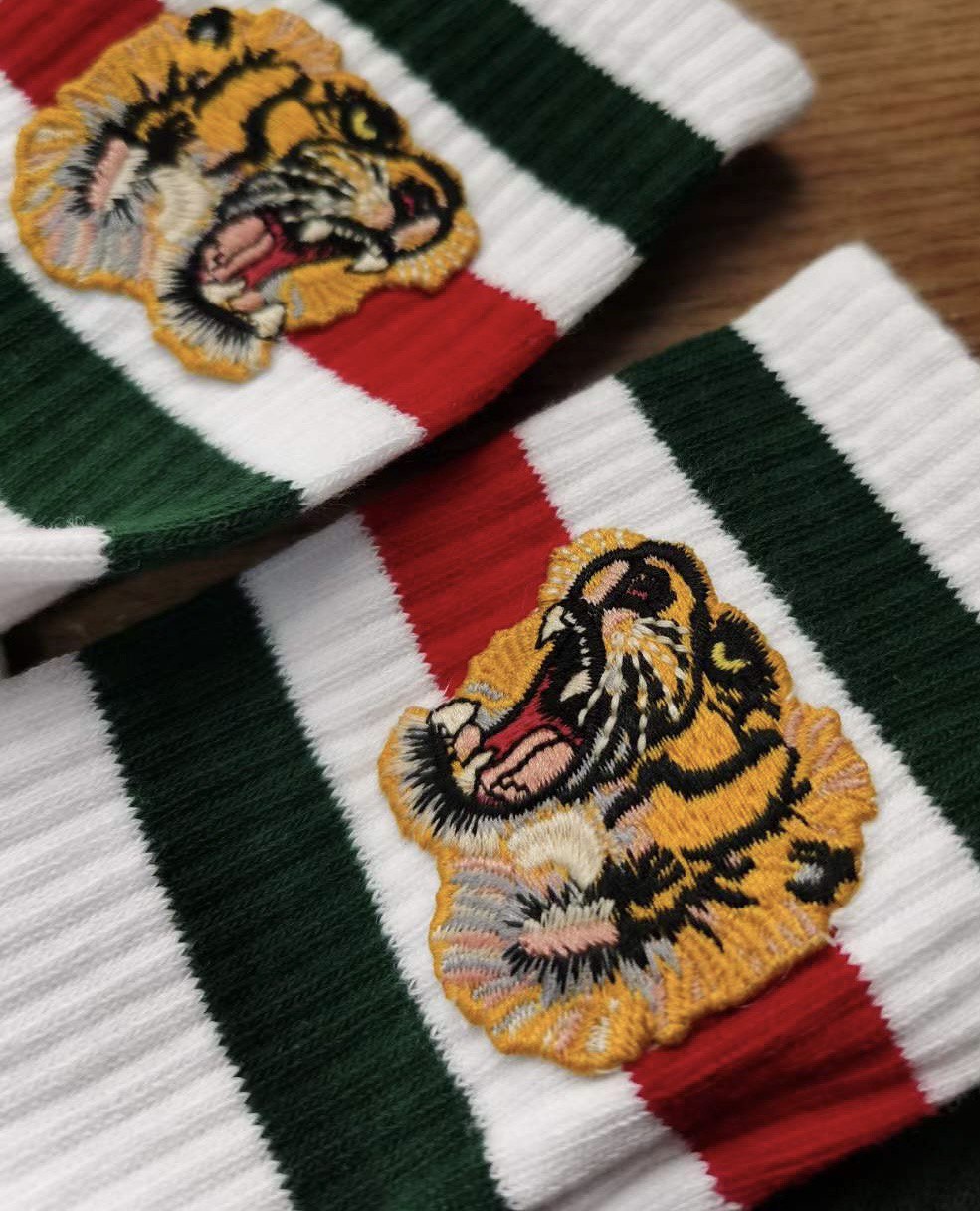GUCCI Appliquéd Striped Stretch Cotton-Blend Socks - White/Black