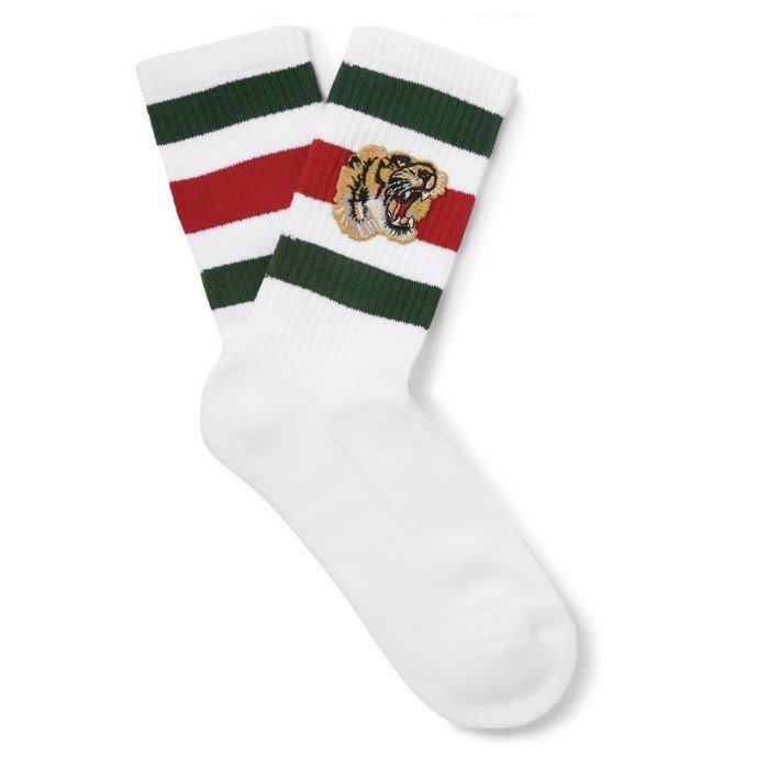 GUCCI Appliquéd Striped Stretch Cotton-Blend Socks - White/Black