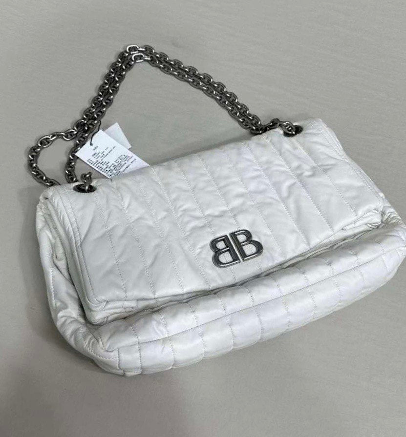 BALENCIAGA Monaco Medium White Leather Shoulder Bag