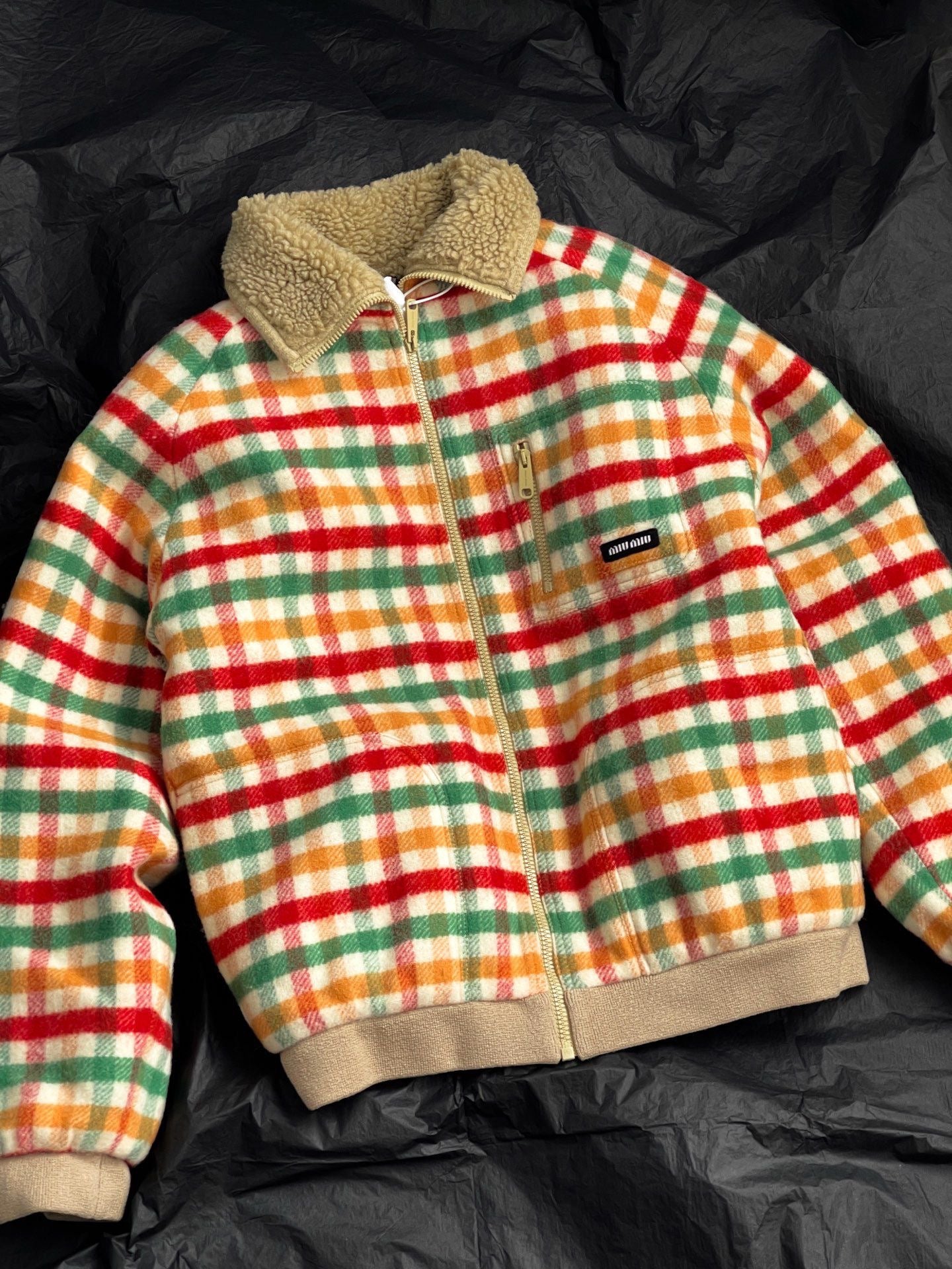 MIU MIU Women’s Fleece-lined Checked Blouson Jacket