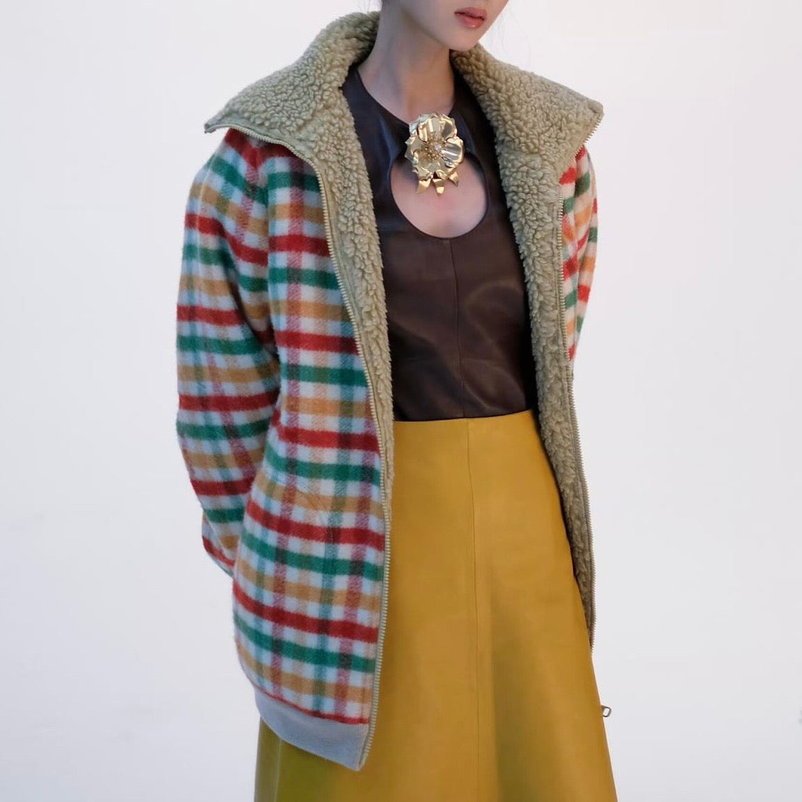 MIU MIU Women’s Fleece-lined Checked Blouson Jacket