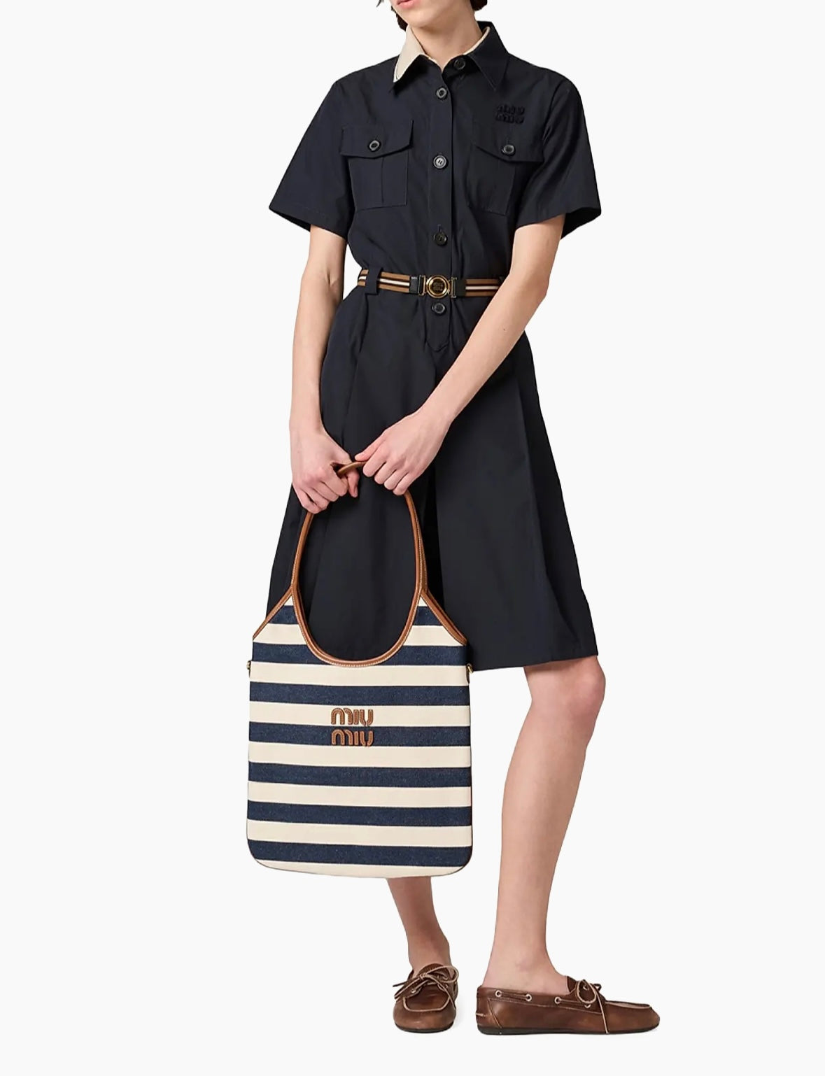 Miu Miu Ivy Canvas and Leather Tote Bag