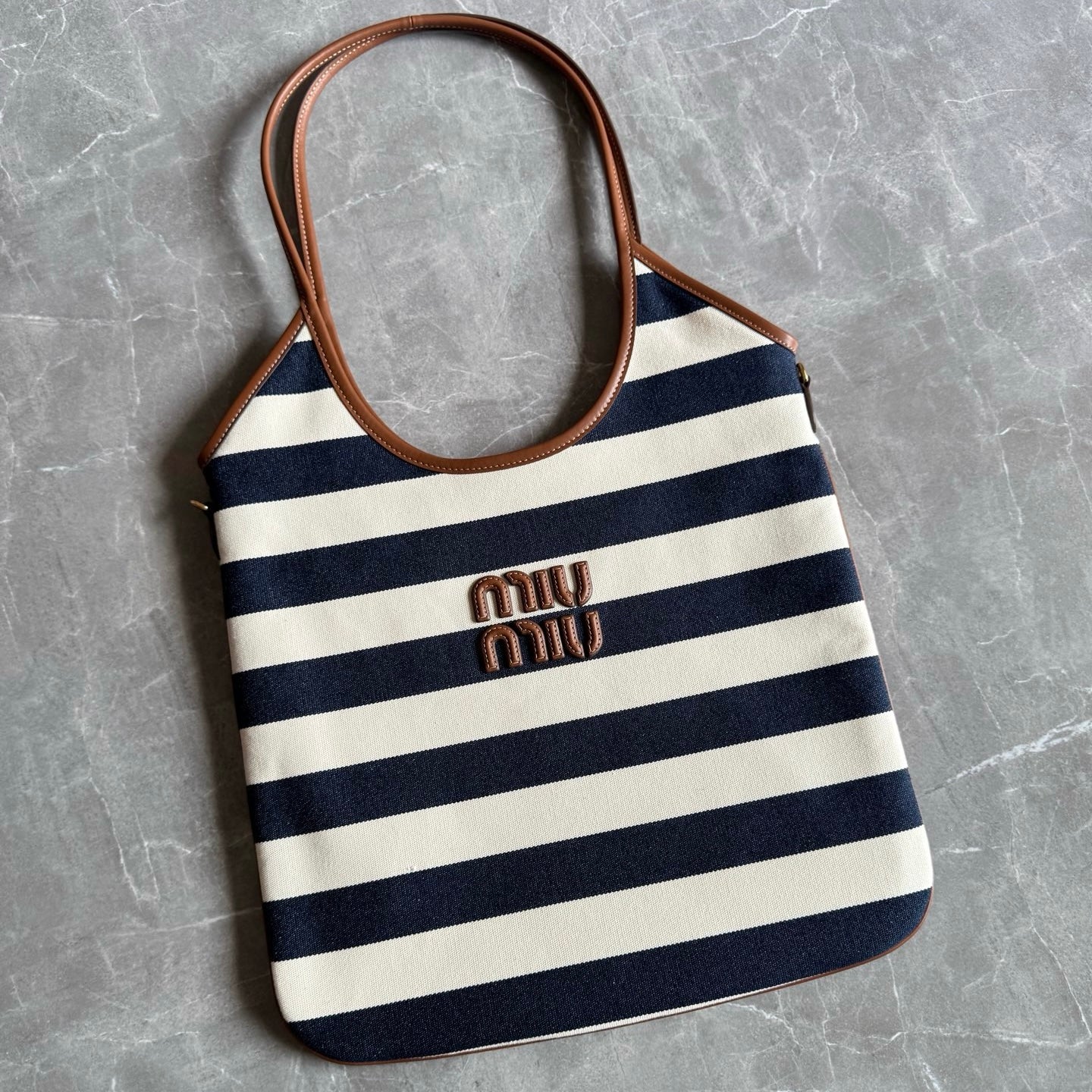 Miu Miu Ivy Canvas and Leather Tote Bag