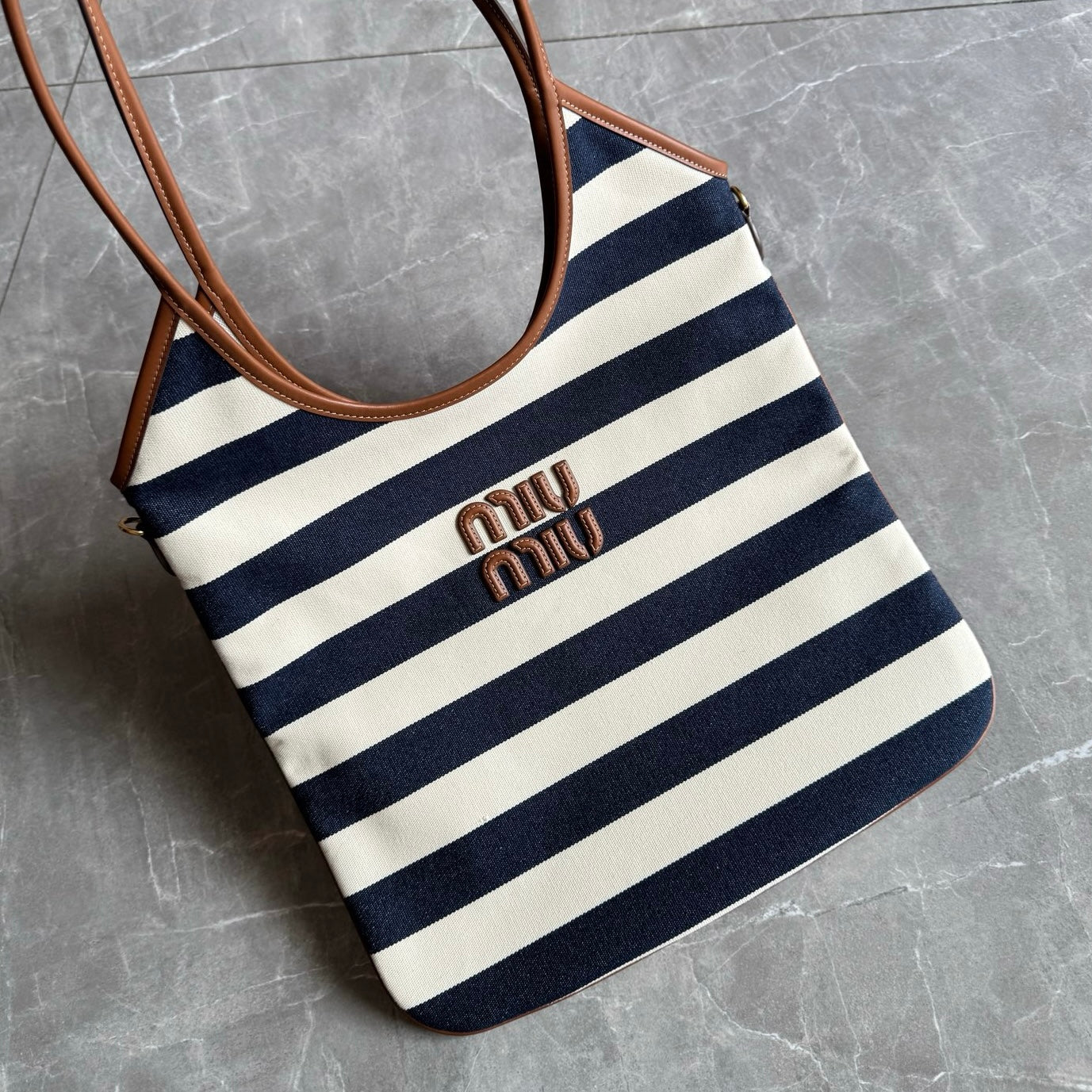 Miu Miu Ivy Canvas and Leather Tote Bag