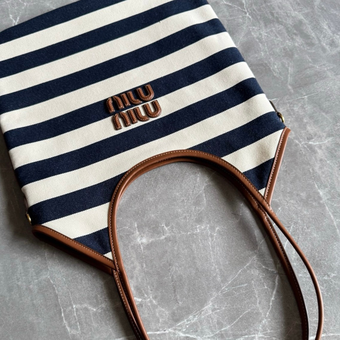 Miu Miu Ivy Canvas and Leather Tote Bag