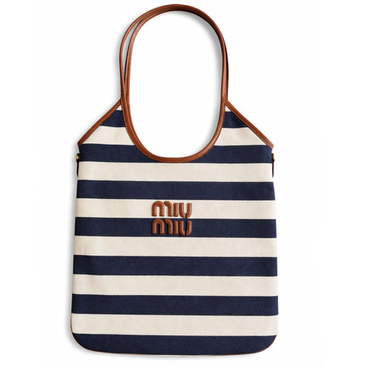 Miu Miu Ivy Canvas and Leather Tote Bag