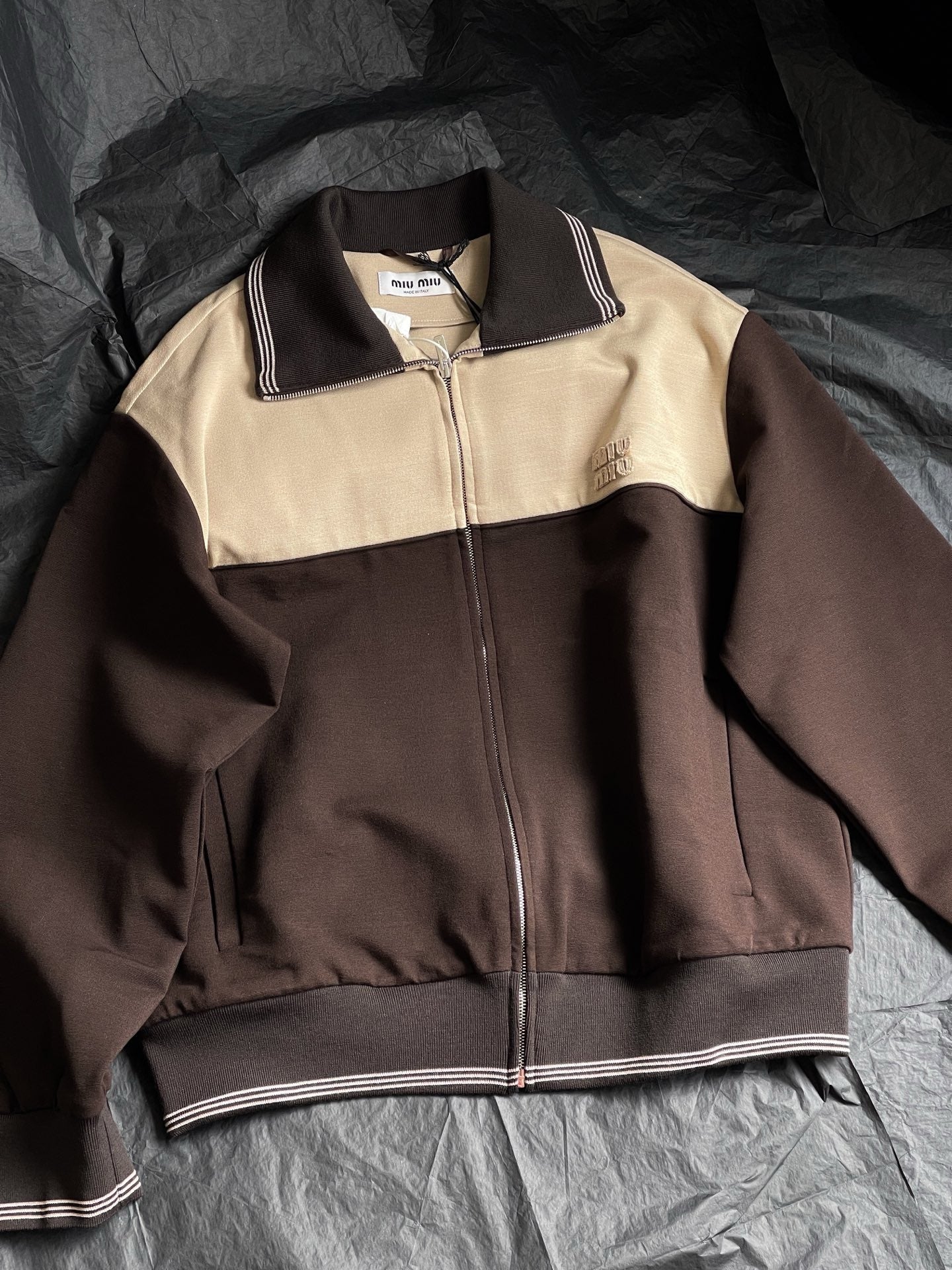 Miu Miu knitted-cuffs zip-front sweatshirt