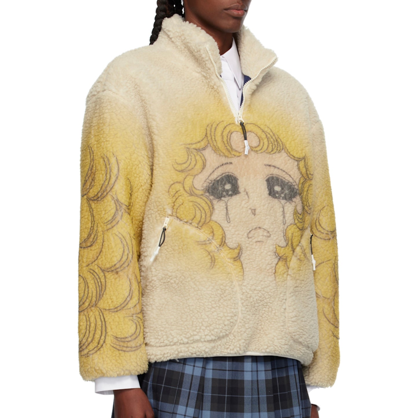 PUSHBUTTON Crying Girl Half Zip Up Sweater