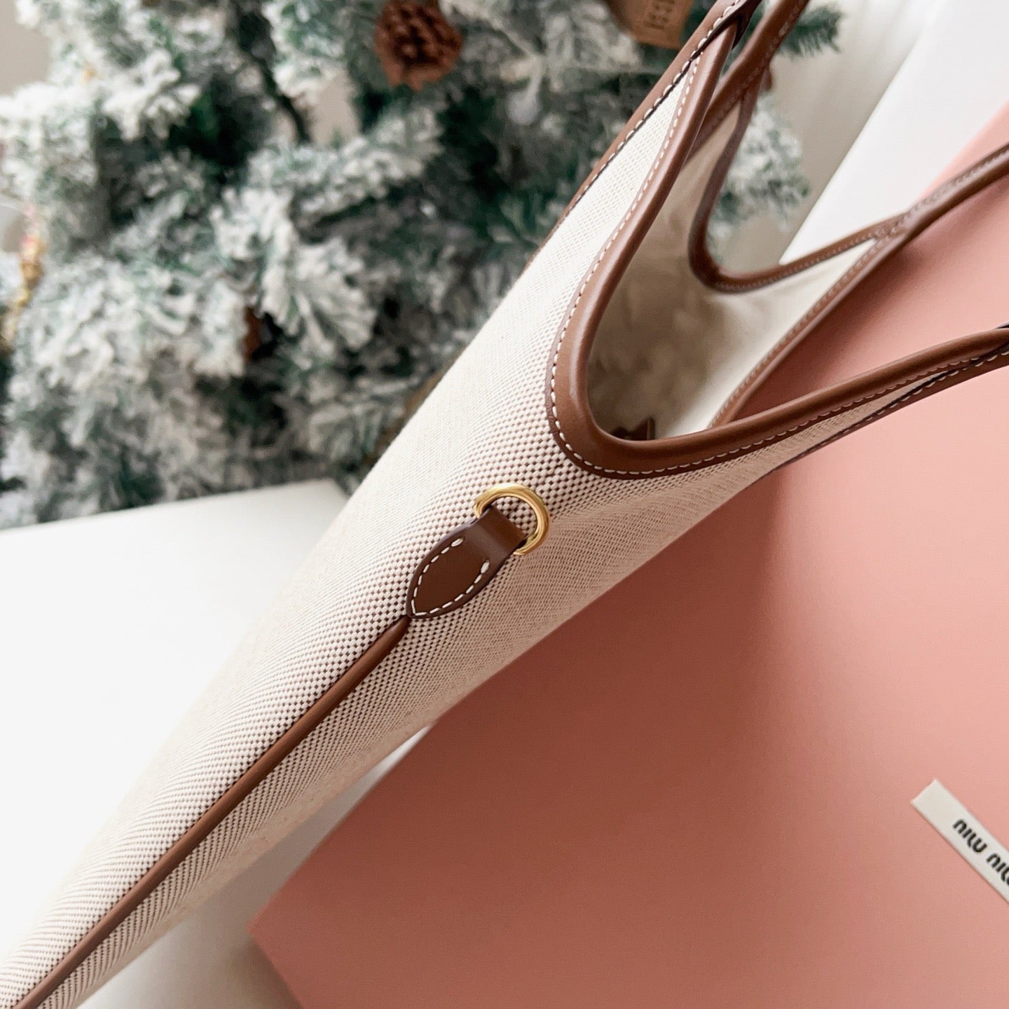 Miu Miu Ivy Canvas and Leather Tote Bag