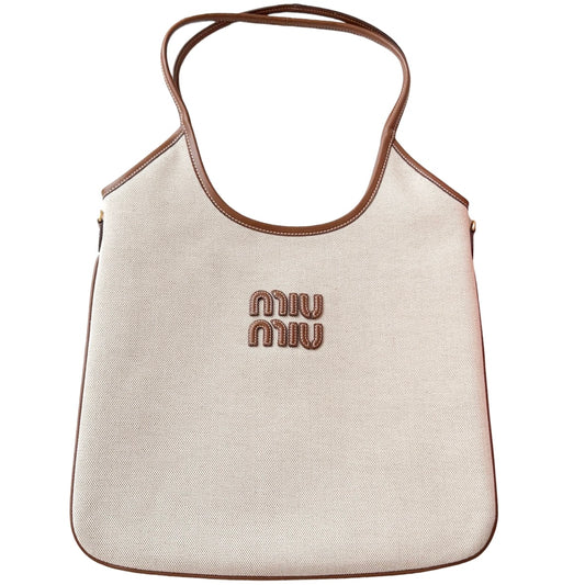 Miu Miu Ivy Canvas and Leather Tote Bag