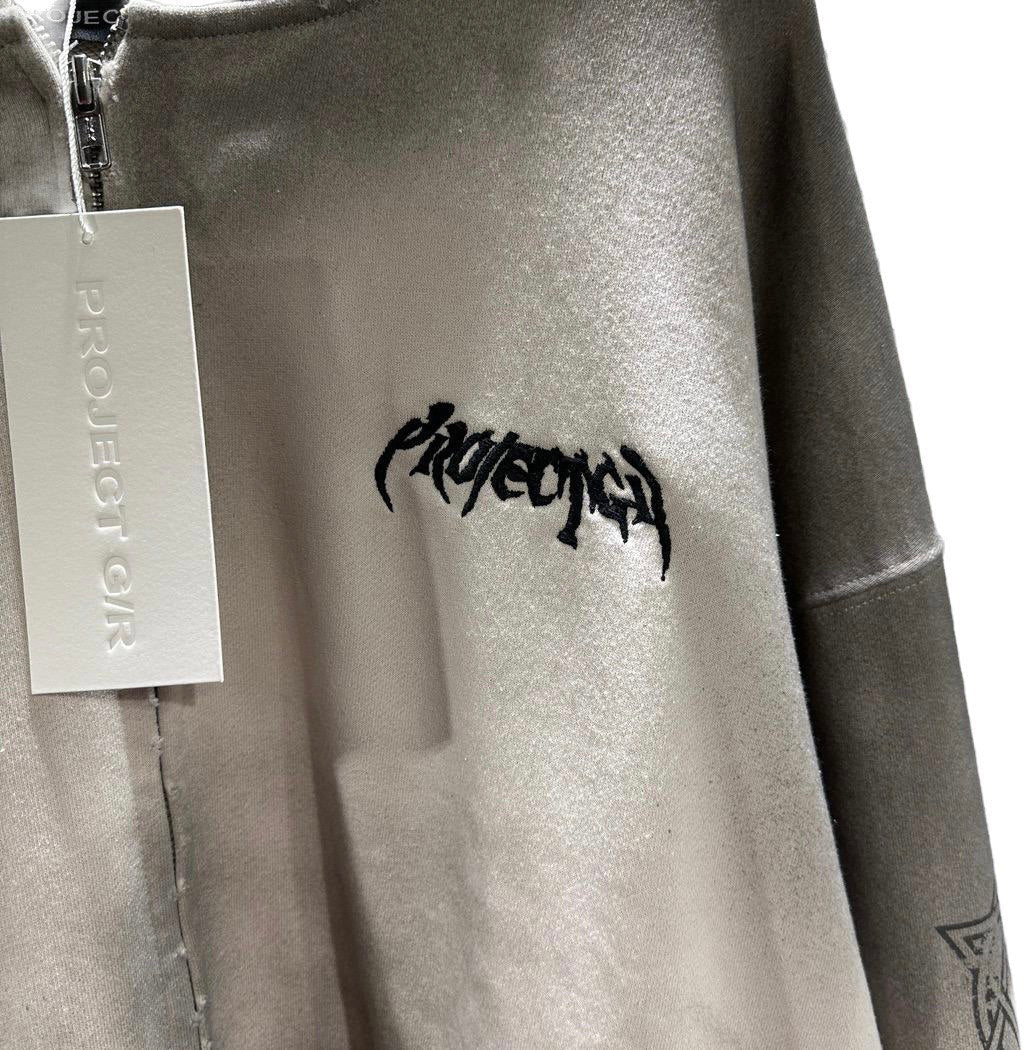 PROJECT G/R Furious Logo Applique Zip Hoodie Gray