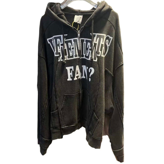 VETEMENTS Fan Deconstructed Zip-Up Hoodie Washed Black