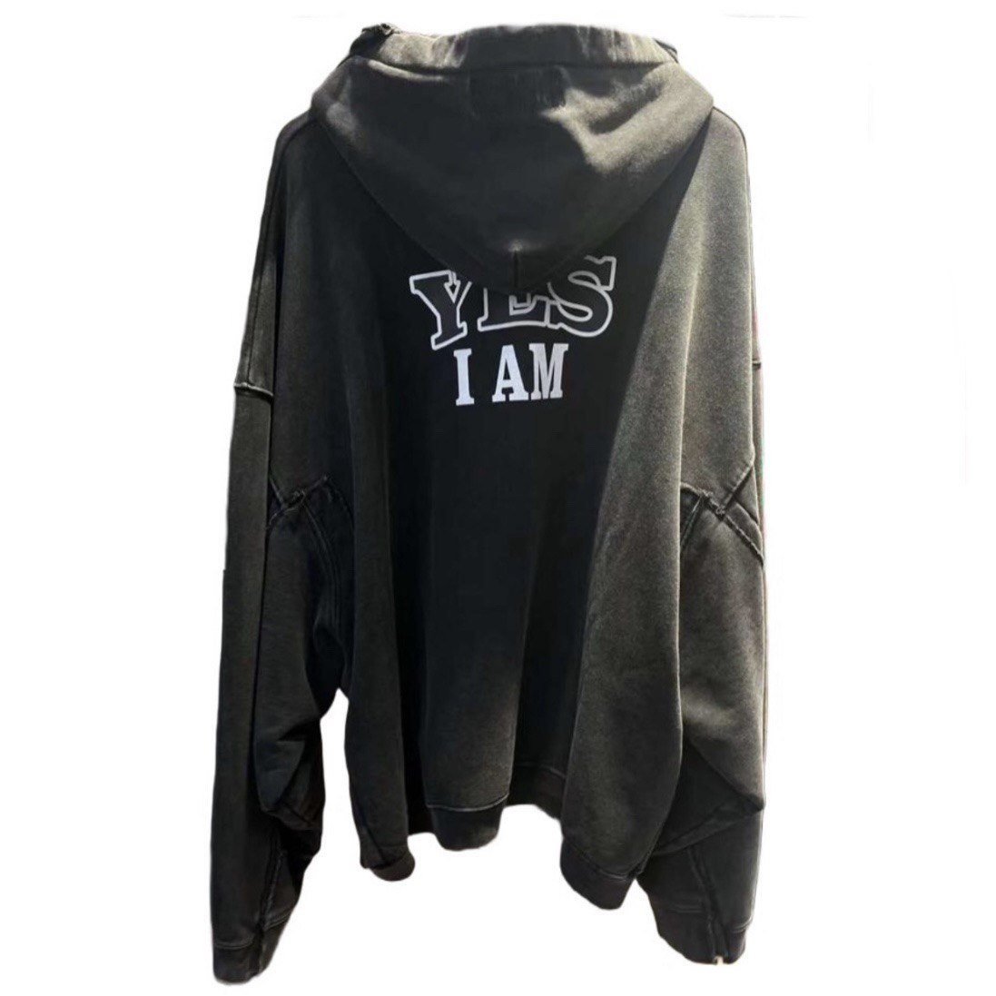 VETEMENTS Fan Deconstructed Zip-Up Hoodie Washed Black