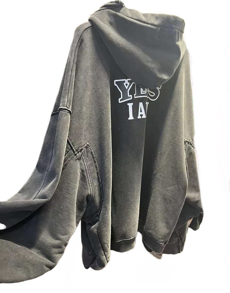 VETEMENTS Fan Deconstructed Zip-Up Hoodie Washed Black