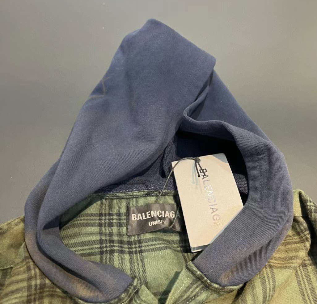 BALENCIAGA  Hooded Distressed Flannel Shirt