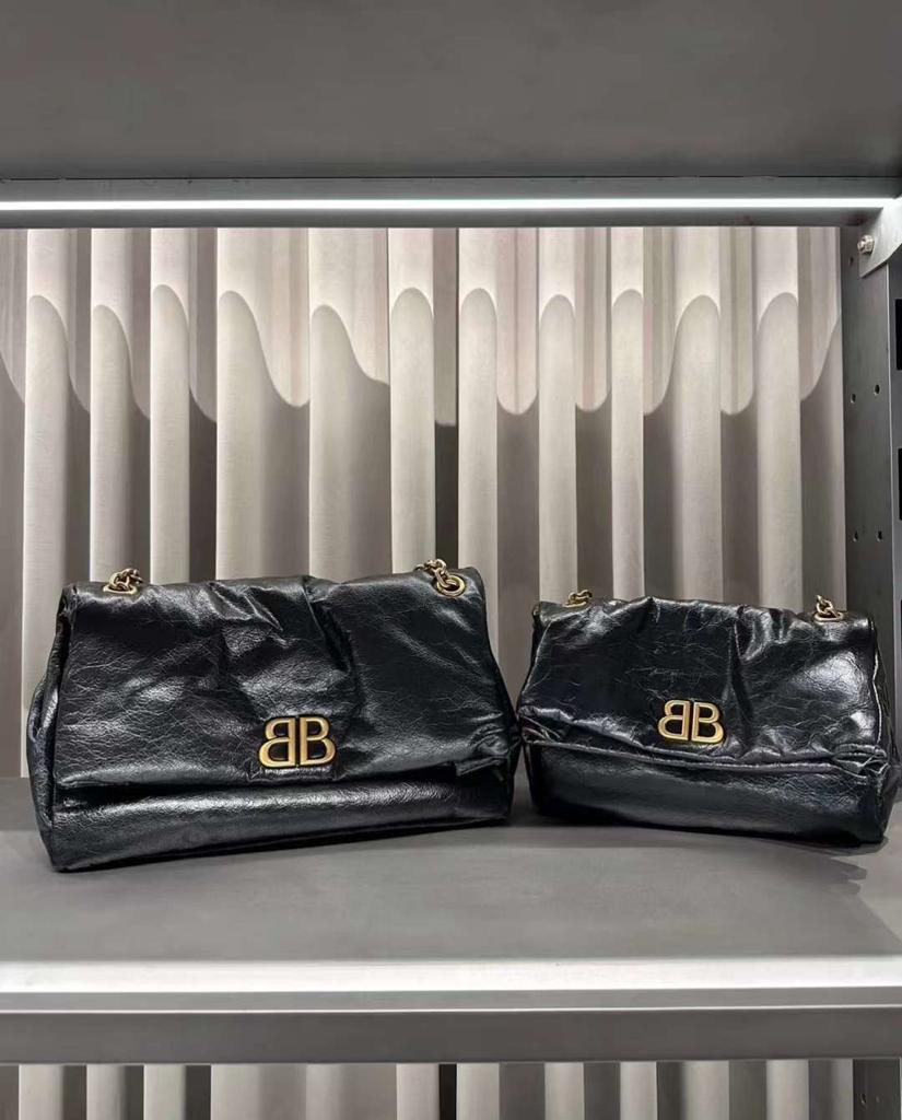 BALENCIAGA Monaco Medium Black Leather Shoulder Bag